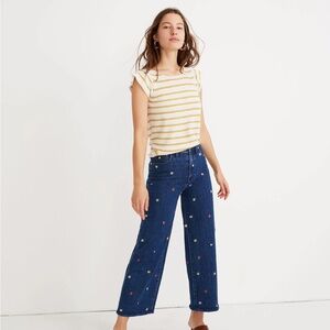 Madewell Wide Leg Cropped Jeans with Floral Embroidery